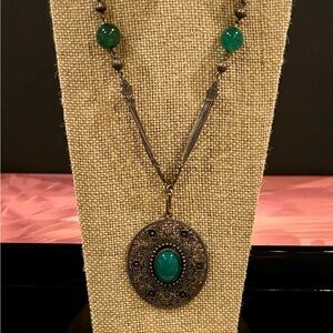 Art Deco 1920-30s inspired SS 925 Green Onyx Necklace